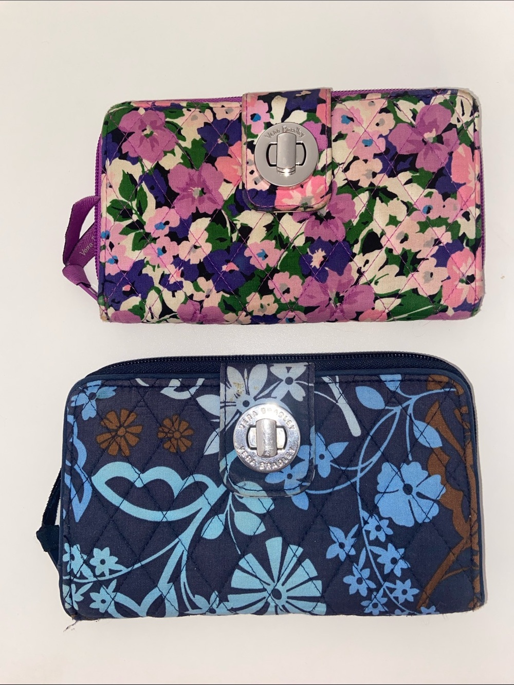 Vera Bradley 2 Floral Quilted Wallets Duo - Pink/Purple & Navy/Blue